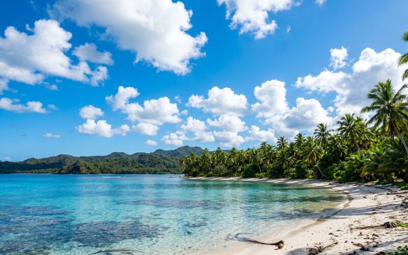 Fiji dry season sky over lagoon