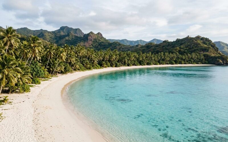 Natadola Beach Fiji wide white sand and turquoise water