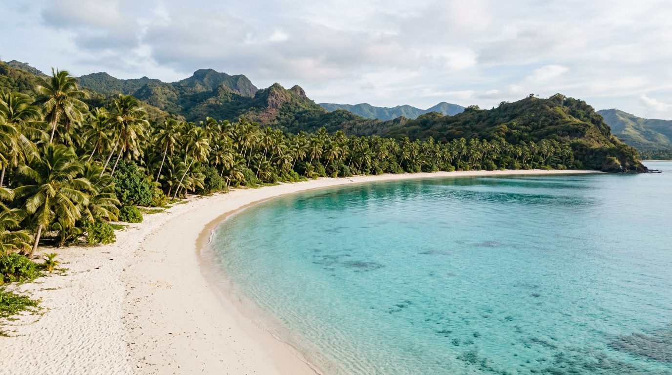Natadola Beach Fiji wide white sand and turquoise water
