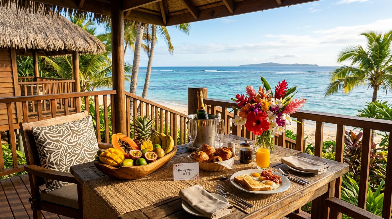Fiji overwater bure honeymoon sunset