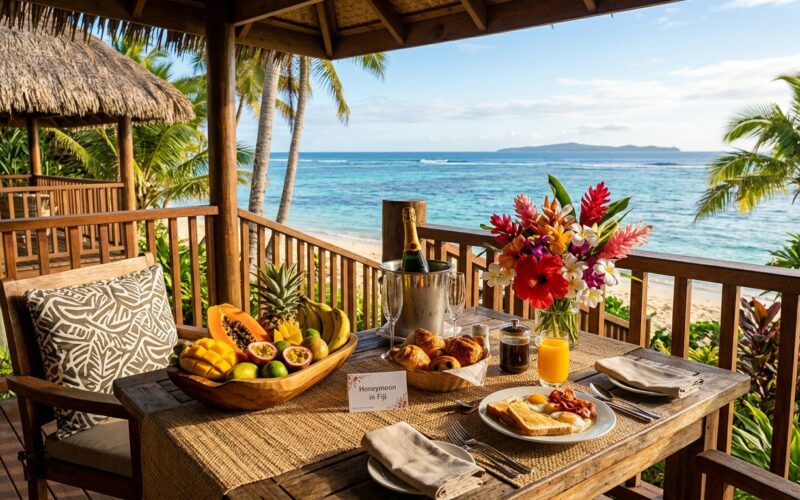 Fiji overwater bure honeymoon sunset