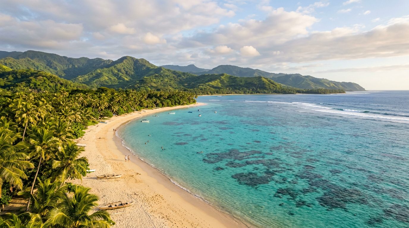 Coral Coast Fiji palm fringed beach