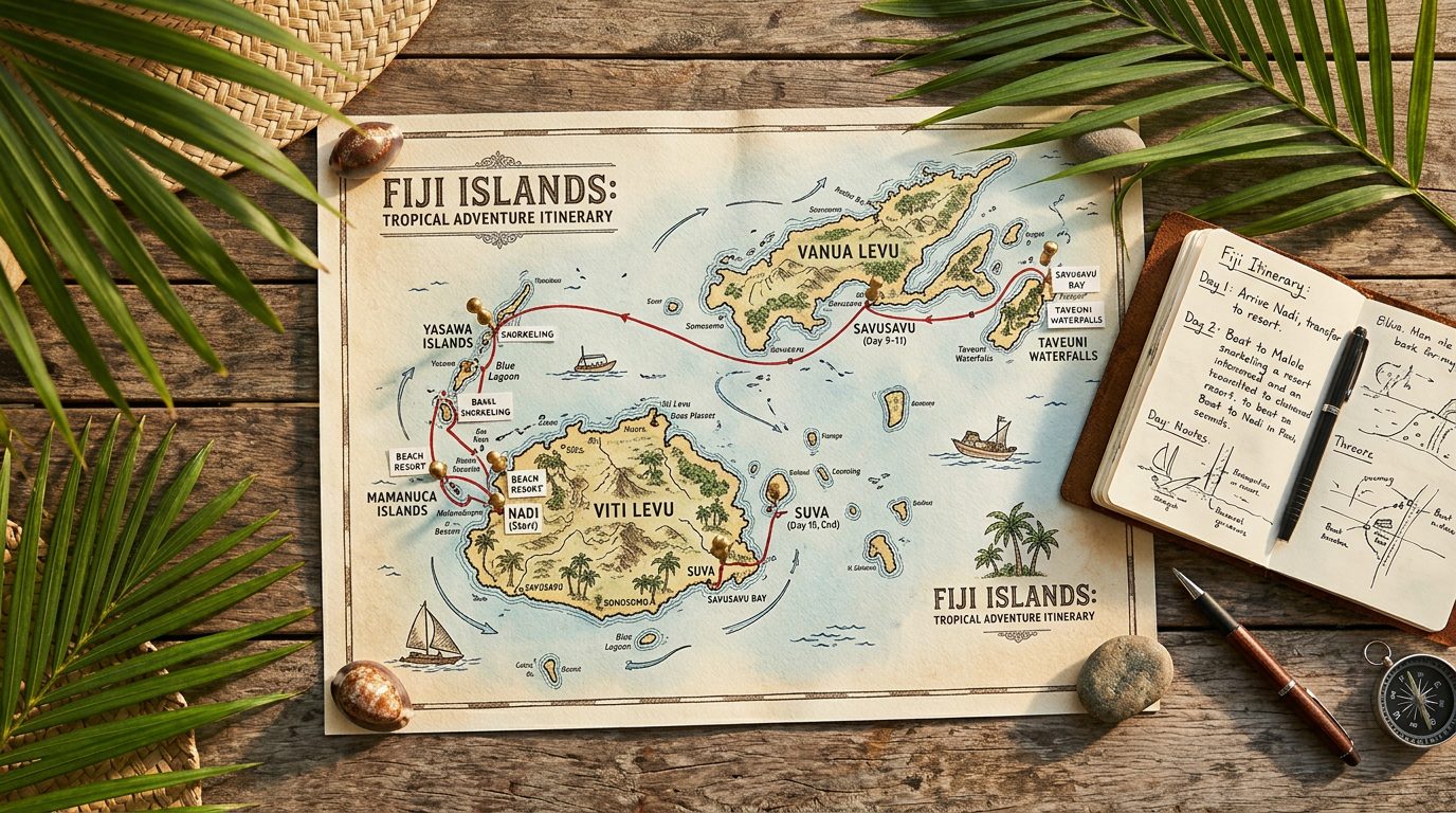 Small plane flying over Fiji islands